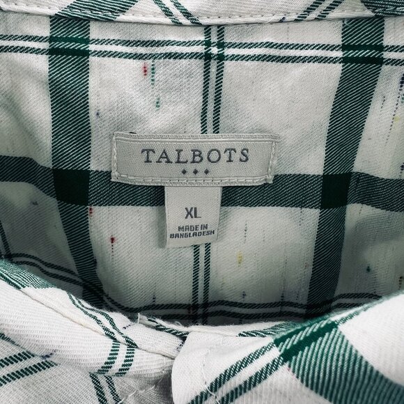 Talbots Womens Top Extra Large Cream Green Long Sleeve Button Front Shirt - Picture 3 of 8